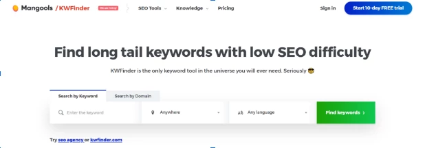 The Best SEO Tools That Will Help You Boost Your Ranking In SERPs 4 KWFinder website screenshot