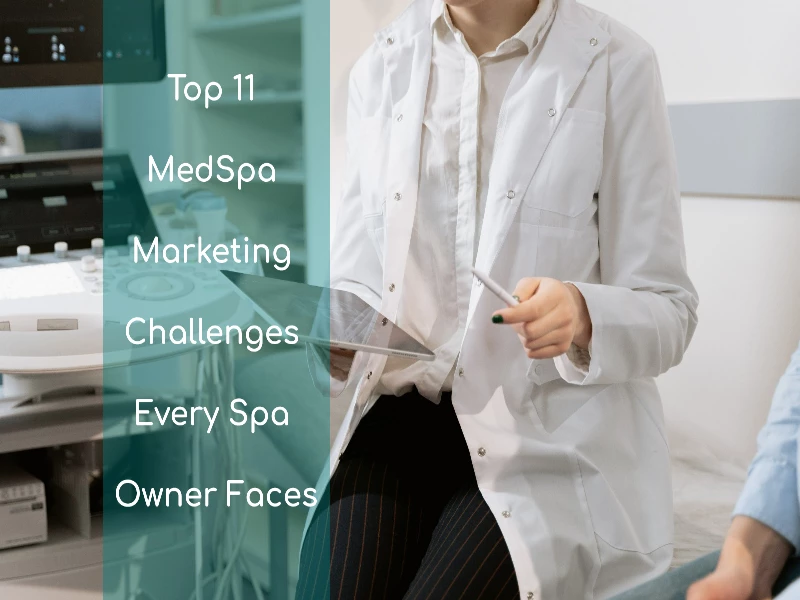 TDC MedSpa blog image showing doctors discussing medspa issues with text saying top 11 medspa marketing challenges every medspa owner faces