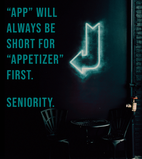 App Development 1 TDC image for app design that has text which says app will be short for appetizer first on plain background with neon green light arrow pointing to the left