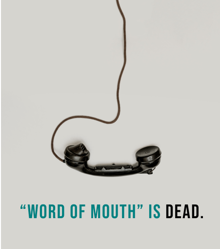 TDC image for digital marketing page showing the handset of an analogue phone on a plain background with the text word of mout is dead