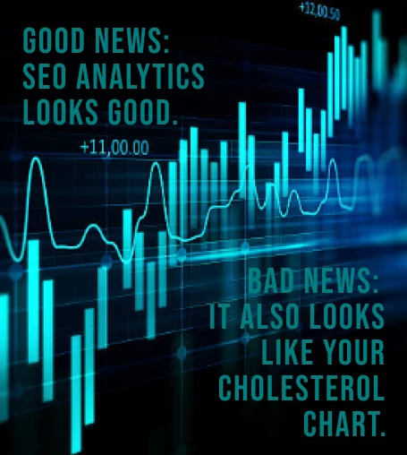 TDC seo page image showing anlytics chart with text that says seo stats look good but they also look like cholestrol chart showing that not all metrics look are good
