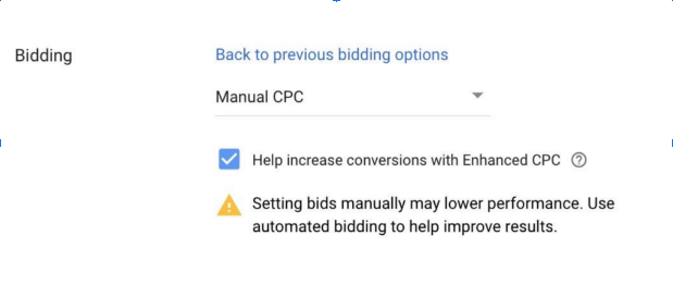 screenshot showing the enhanced cpc bidding strategy