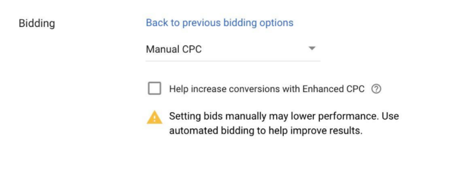 screenshot showing the manual bidding strategy