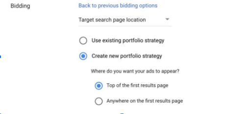 screenshot showing the target search page location bidding strategy