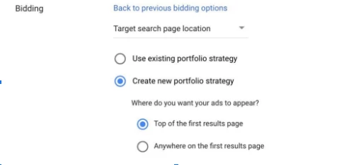 screenshot showing the target search page location bidding strategy