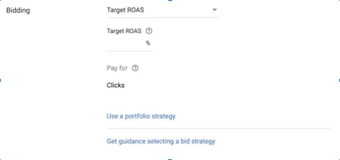 screenshot showing the target roas bidding strategy