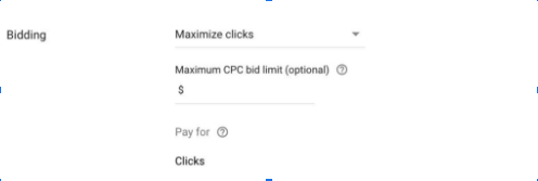 screenshot showing the maximize clicks bidding strategy