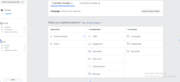 image showing the campaign creation screen in fb ads manager