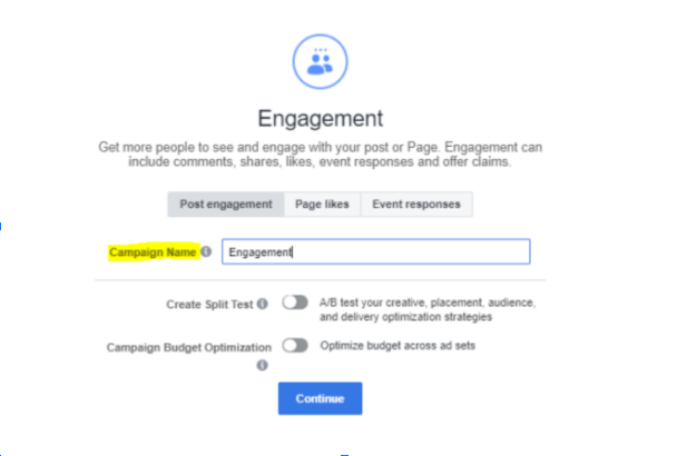 image showing the campaign name stage in the fb ad creation process in fb ad manager