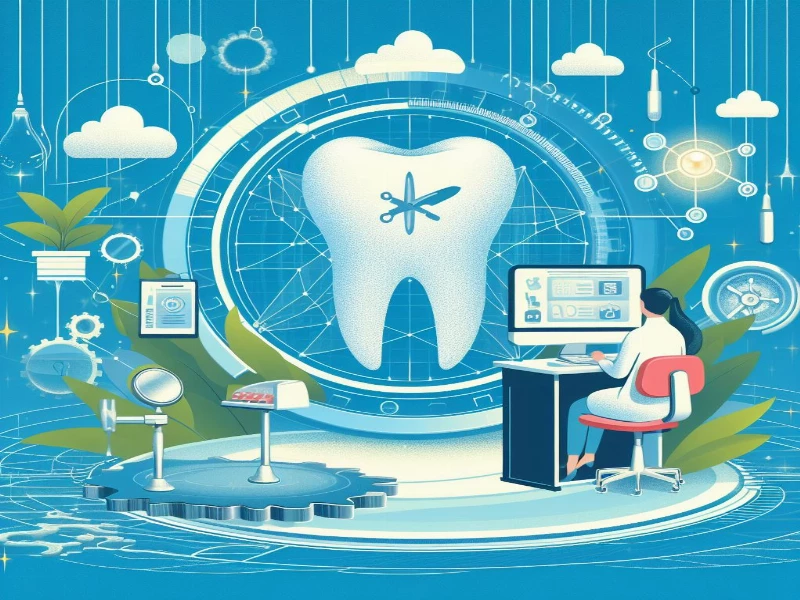 Dentist's Den: Elevating Patient Inflow in the Digital Realm 7 A banner for a dental marketing guide with the title, description, and icons of key topics on a colorful background featuring a dental clinic imagery